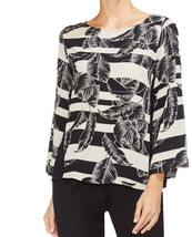 Vince Camuto Womens Printed Bell Sleeve Blouse,Black/White,Small - £47.49 GBP