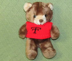 VINTAGE TEXAS TECH TEDDY BEAR 9&quot; PLUSH STUFFED ANIMAL RED SWEATER KOREA ... - £12.74 GBP