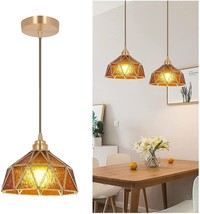 Stained Glass Pendant Light Fixture Vintage Tiffany Style Retro Hanging Copper - £55.00 GBP