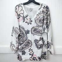 Chicos Floral Knit Blouse Sz 3 (XLarge) Womens Paisley Pattern White/Mul... - £15.11 GBP