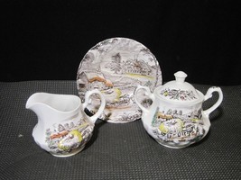 4 Pc Yorkshire Staffordshire Ironstone Dishes Creamer/Sugar/Bowl Farm Scene - £35.88 GBP