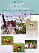 BOX 12 Christian Get Well Greeting Cards With Adorable Kitten Images - £5.30 GBP