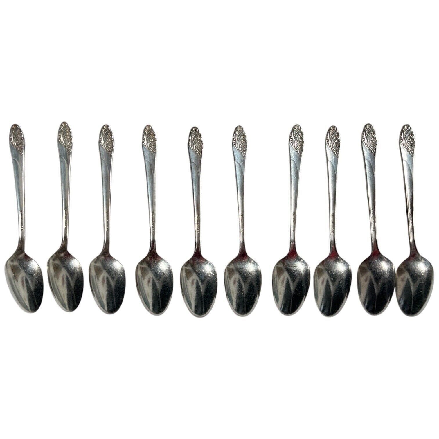 Set Of 10 1950 Vintage Silver-Plated Teaspoons Evening Star Oneida Flora... - $27.84