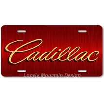 Cadillac Text Inspired Art Gold on Red FLAT Aluminum Novelty License Tag Plate - £14.38 GBP