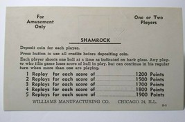 Shamrock 1956 Pinball Machine Score Card Instructions NOS Original S-3 - £18.30 GBP