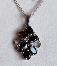 Black Spinel Six Stone Cluster Stainless Steel Pendant on 20 in Chain 3.... - £13.32 GBP
