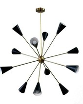 Mid Century Style 12 Arms Brass Sputnik ceiling Lights Fixture in Black Finish - £222.91 GBP