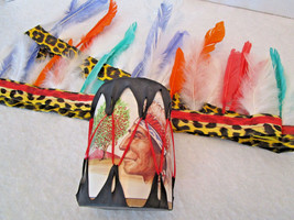 Vintage 1970&#39;s Native Indian Toys Lot . Drum &amp; 2 Long Feather Headdress - $7.91