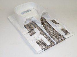 Men CEREMONIA Turkey Shirt 100% Cotton Fancy Rhine Stones #TSV 13 White Slim Fit image 2