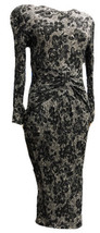 VTG PHOEBE Black &amp; White Floral Print Crepe Crinkle Midi Dress 80s Size ... - £16.56 GBP