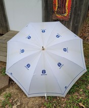 New Holland Umbrella 45.5” 220cm White with Blue Writing - Blue Wooden H... - $31.67