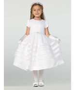 Girls White First Communion Dress, Satin Bodice w/ Organza Skirt (708) - $194.44