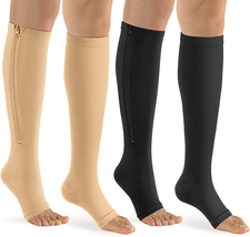 Bropite Zipper Compression Socks Women &amp; Men - 2Pairs Calf Knee High 15-20Mmhg O - £19.18 GBP