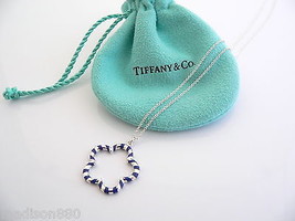 Tiffany &amp; Co Silver Blue Flower Necklace Pendant Charm Chain Palina Gift Pouch - £388.96 GBP