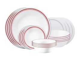 Corelle Dinnerware Set Red White 20-Piece Logan Serves 4 Plates Bowls - $140.83 CAD