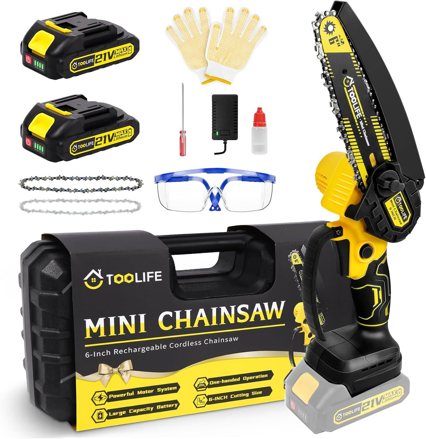 6Inch Mini Chainsaw, Handheld Electric Battery Powered Chainsaw For Tree - $50.96