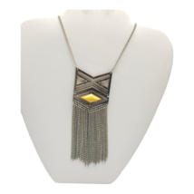 Paparazzi Geometric Fringe Statement Gemstone Chain Necklace Silver Tone Vintage - $5.34