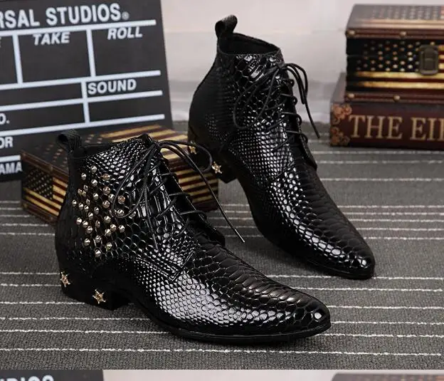 botas militares western boy boots mens black  skin work shoes men ankle boots fl - £231.33 GBP