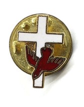 Gold-Tone White Enamel Cross And Red Bird Religious Lapel Hat Pin - £14.85 GBP