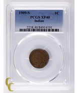 1909-S Indian Cent 1C Graded by PCGS as XF-40! Great Key Date Indian Cent! - £595.48 GBP
