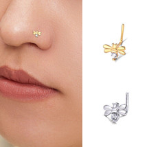 1PCs Bumble Bee Nose Stud Clear CZ L-Shape 18k Yellow Gold Plated Nose Ring - £32.89 GBP