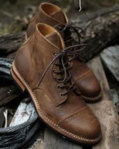 New Handmade Pure Vintage Leather Lace Up Ankle Boots for Men&#39;s - £119.89 GBP