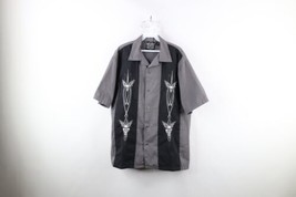 Vtg Streetwear Mens Large Faded Color Block Tribal Skull Collared Button Shirt - £46.93 GBP