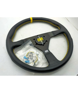 New Set OMP LEATHER STEERING Wheel 14inch 14&quot; Yellow Line - £96.29 GBP