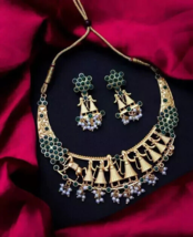 Kundan Fancy Gold Matte Finish Plated Jewelry Set For Function Party Ethnic - £20.08 GBP