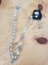 1085 Silver W/ Pearl Beads Necklace Set (New) - £6.79 GBP
