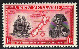 New Zealand 1940 Very Fine Mnh Stamp Scott # 230 Captain Cook - £1.44 GBP