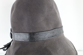 Vtg 60s Streetwear Distressed Leather Fringed Wool Felt Hat Cap Gray Womens USA - £35.57 GBP
