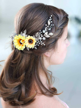 Wedding Hair Vine Accessory Sunflower Bride Headpiece Gold Flower Headband for W - £17.99 GBP