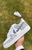 Custom Grey AirForce 1 - AF1 Silver Paisley - $307.91 CAD