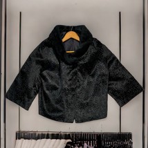 Vintage 60s Womens Black Swirl Velvet Faux Fur Collar Cape Swing Capelet Coat - £53.38 GBP
