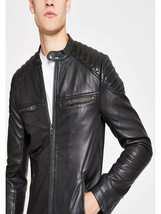 Black Leather Jacket Men Biker Pure Lambskin Size XS S M L XL XXL Custom Made - £112.34 GBP