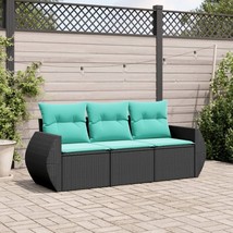 3 Piece Patio Sofa Set with Cushions Black Poly Rattan - $6,481.19 MXN