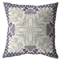 20&quot; Gray Floral Frame Indoor Outdoor Throw Pillow - £57.85 GBP