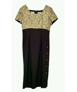 Black Cocktail Dress w Gold Brocade &amp; Buttons, Karin Stevens, Ankle Leng... - $44.32