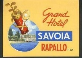 Grand Hotel Savoia Rapallo, Italy Luggage Label GOLF Clubs Tennis Racket  - $17.87
