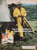 1975 Print Ad Marlboro Cigarettes Cowboy in Yellow Rain Coat Smokes by W... - £14.87 GBP