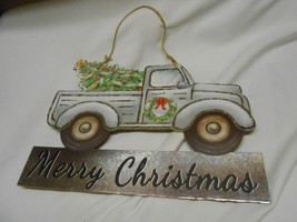 Wooden Merry Christmas Truck hauling Christmas Tree Decoration Sign wall... - $7.69