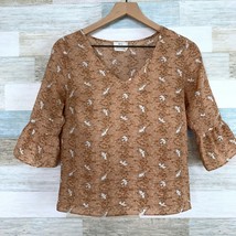 Urban Outfitters Pins &amp; Needles Bird Prairie Print Blouse Tan Pleated Wo... - £14.00 GBP