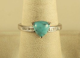 Vtg Sterling Signed STS 925 Turquoise Stone with CZ Channel Designer Ring 8 1/4 - £34.95 GBP