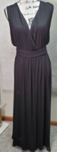 Ronni Nicole Long Maxi Dress Women XL Black Pleated Rayon Sleeveless Wrap V Neck - £21.81 GBP
