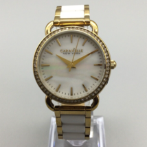 Caravelle New York Watch Women White Gold Tone Round Pave New Battery 6.75&quot; - £19.18 GBP