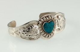Native Arrow Cuff Bracelet with Turquoise Heart Center Stone - £194.17 GBP