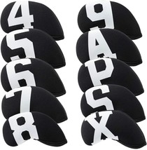 Black Neoprene Golf Iron Club Head Covers 10pcs Set for Mizuno Callaway Titleist - £13.50 GBP