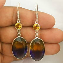 925 Sterling Silver Handmade Ametrine Bezel Earrings Fest Gift Women BES-1091 - £34.38 GBP