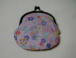 New Japanese Handmade Retro Pink Floral Clasp Coin Pouch Wallet Purse 4.5&quot; - £4.72 GBP